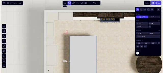 An adjustable rectangular shape forms the start of a custom island countertop.